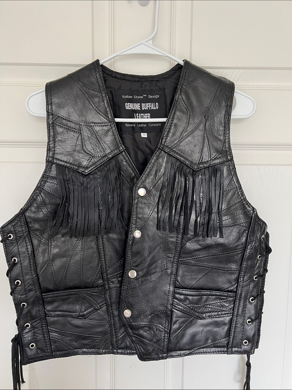 Genuine Buffalo Leather Fringe Vest - Black